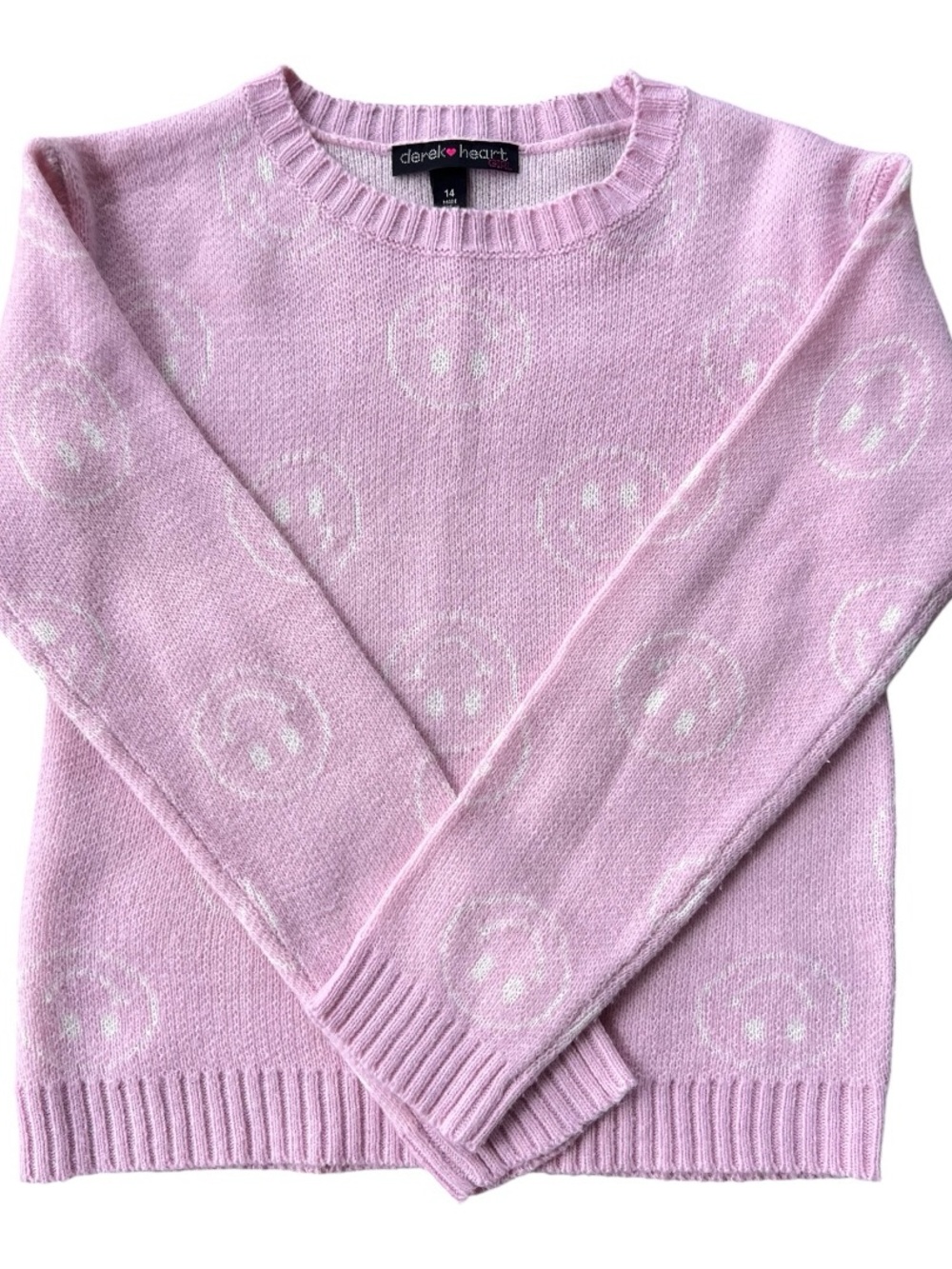 Derek Heart Pink Crewneck Sweater with White Smiley Motif